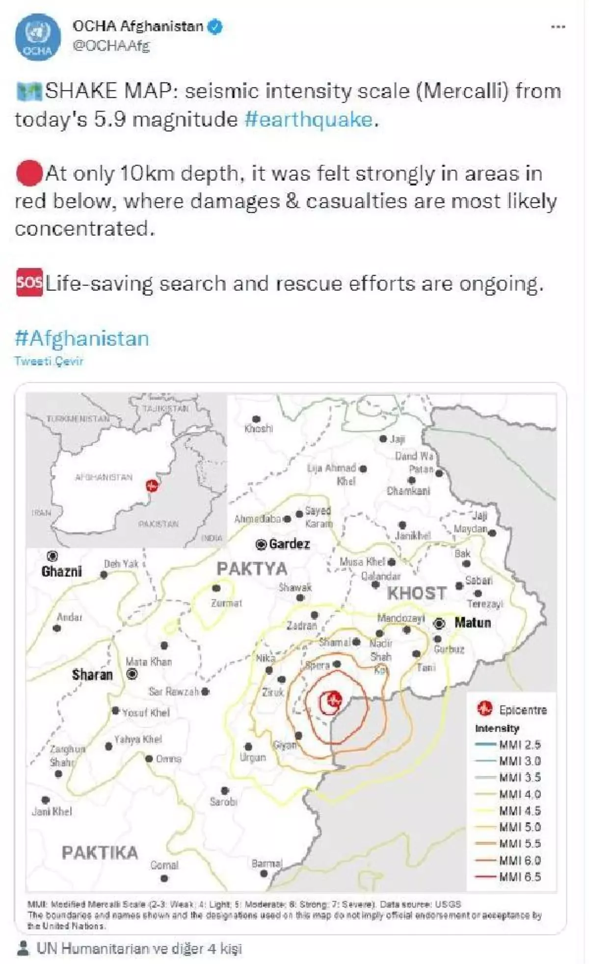 Afganistan depreminde yardımları BM İnsani Yardım Koordinasyon Ofisi koordine ediyor