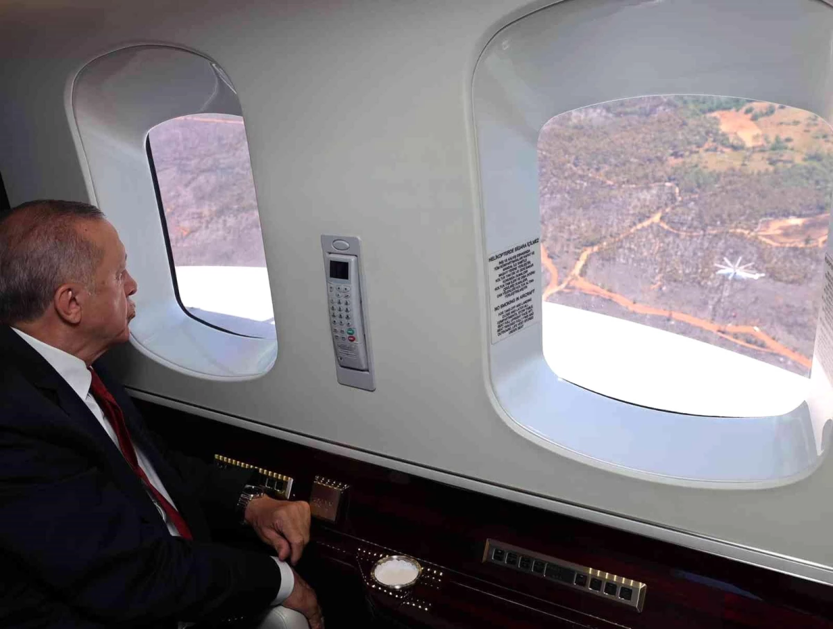 Son dakika haberleri! Cumhurbaşkanı Erdoğan yangın bölgesini havadan inceledi