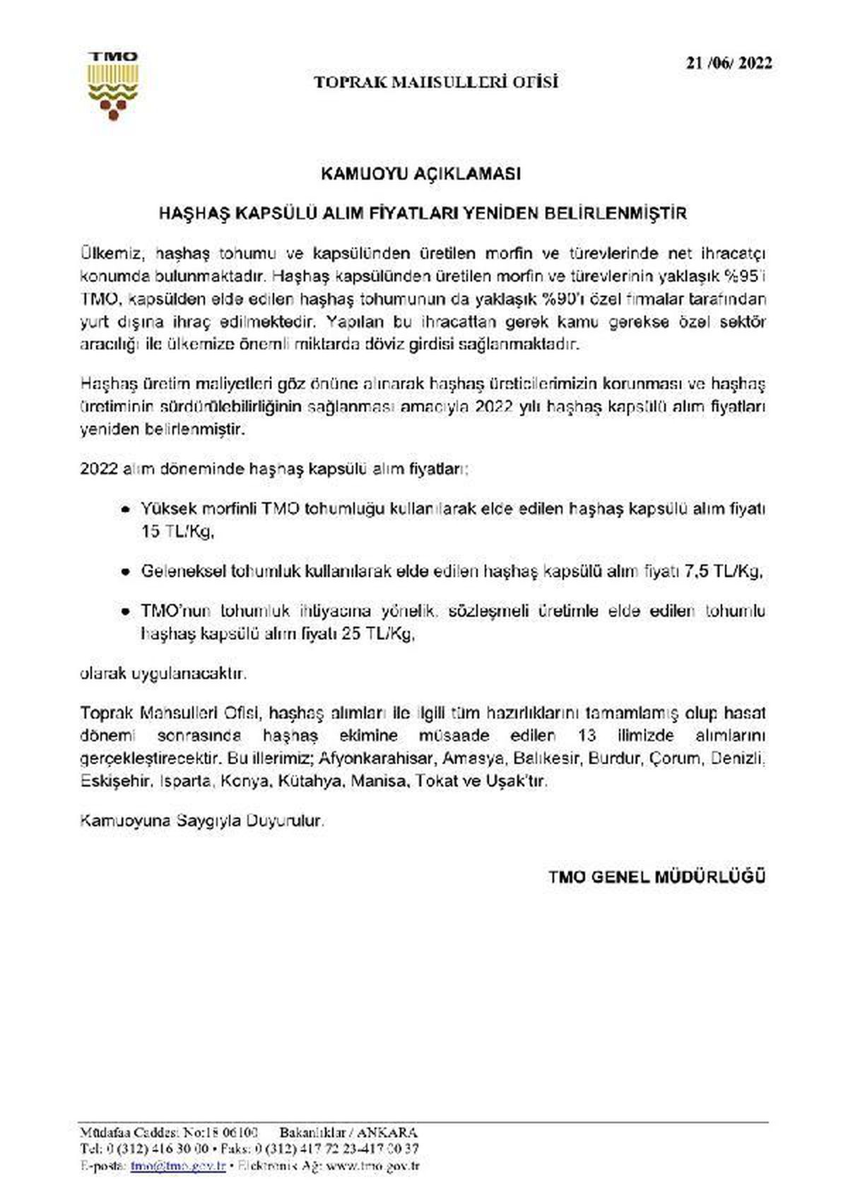 TMO'dan haşhaş kapsülü alım fiyatları hakkında açıklama