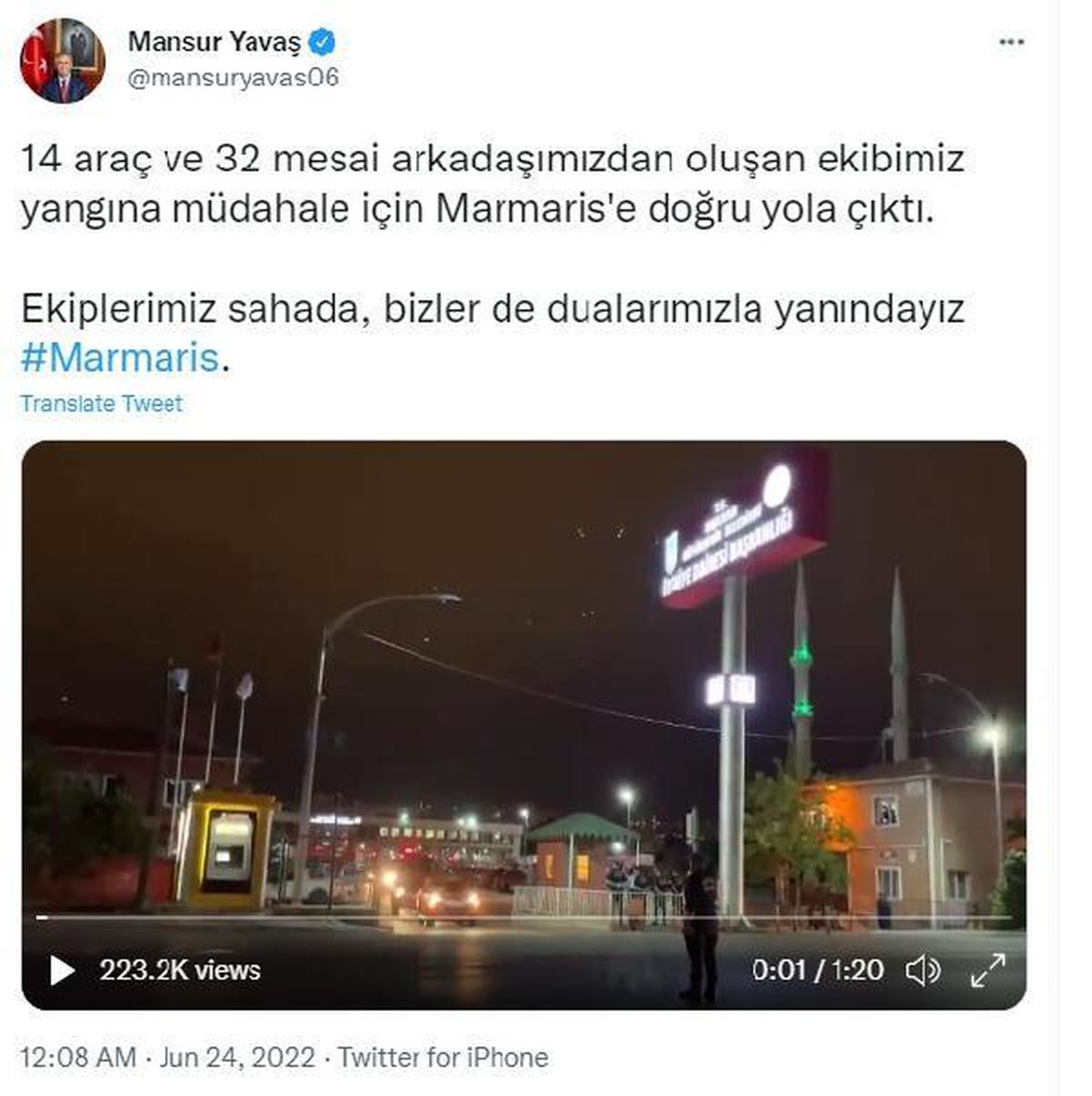 Ankara İtfaiyesi, 14 araçla Marmaris\'e hareket etti