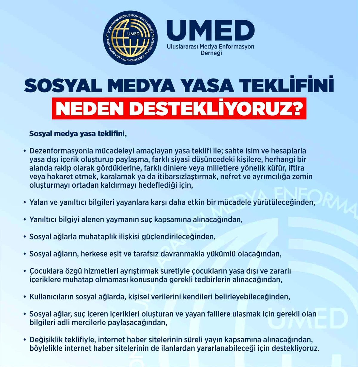 UMED, sosyal medya yasa teklifini neden desteklerini açıkladı