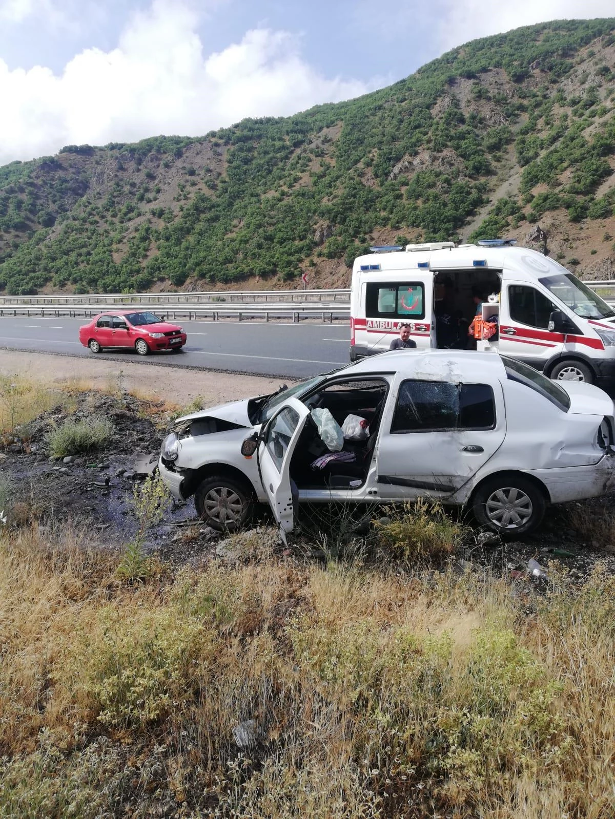 Erzincan\'da şarampole devrilen otomobildeki anne ve baba ile 2 çocukları yaralandı