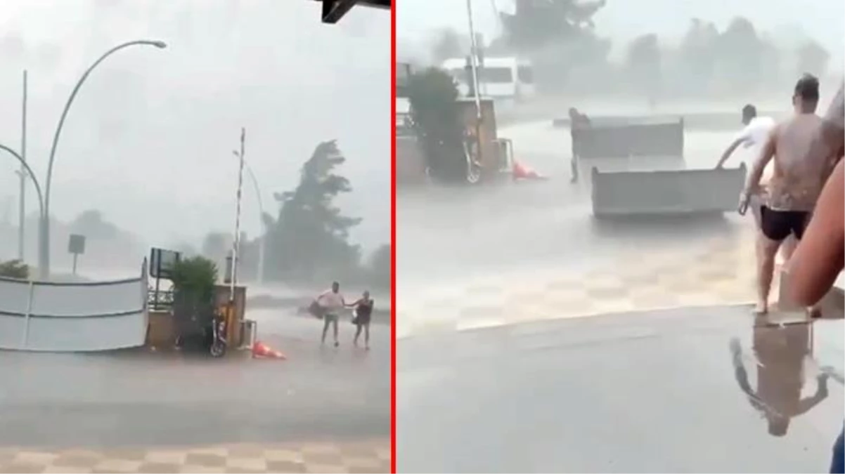 Antalya\'da çıkan fırtınayla birlikte hortum oluştu! Metal sundurması yoldan geçen iki turiste çarptı