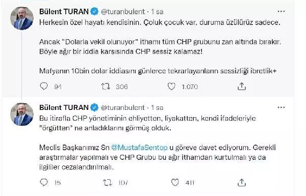 AK Parti'li Turan: 'Dolarla vekil oluyorlar' ithamı CHP grubunu zan altında bırakıyor