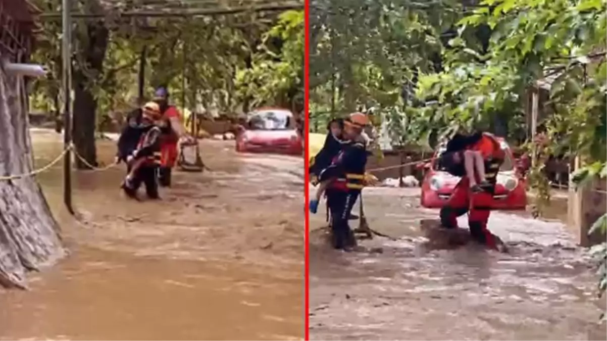 Kastamonu'nun Bozkurt ilçesi sele teslim oldu! AFAD ekipleri vatandaşları kucağında taşıyarak güvenli alana taşıdı