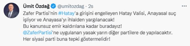 CHP'den mayın döşemeye gittiği Hatay'a sokulmayan Özdağ'a destek: Bu rezalet kabul edilemez CHP'den mayın döşemeye gittiği Hatay'a sokulmayan Özdağ'a destek: Bu rezalet kabul edilemez