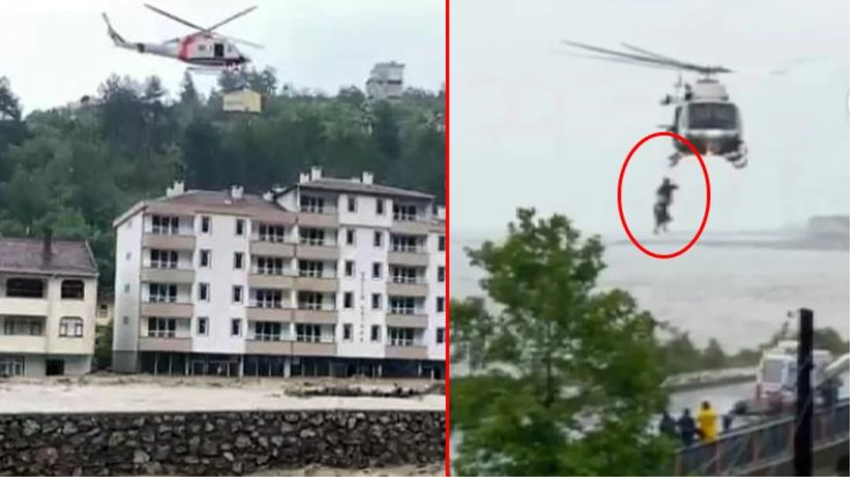 Kastamonu\'da hayatta kalma mücadelesi! Sel nedeniyle mahsur kalan vatandaşlar helikopterle tahliye edildi