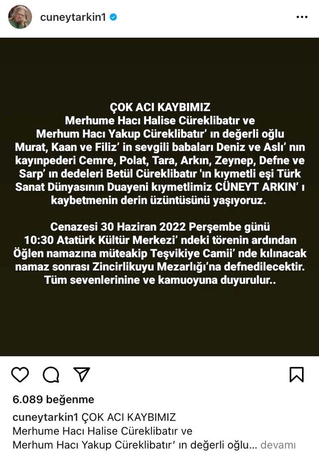 Cüneyt Arkın, 30 Haziran'da son yolculuğuna uğurlanacak Cüneyt Arkın, 30 Haziran'da son yolculuğuna uğurlanacak
