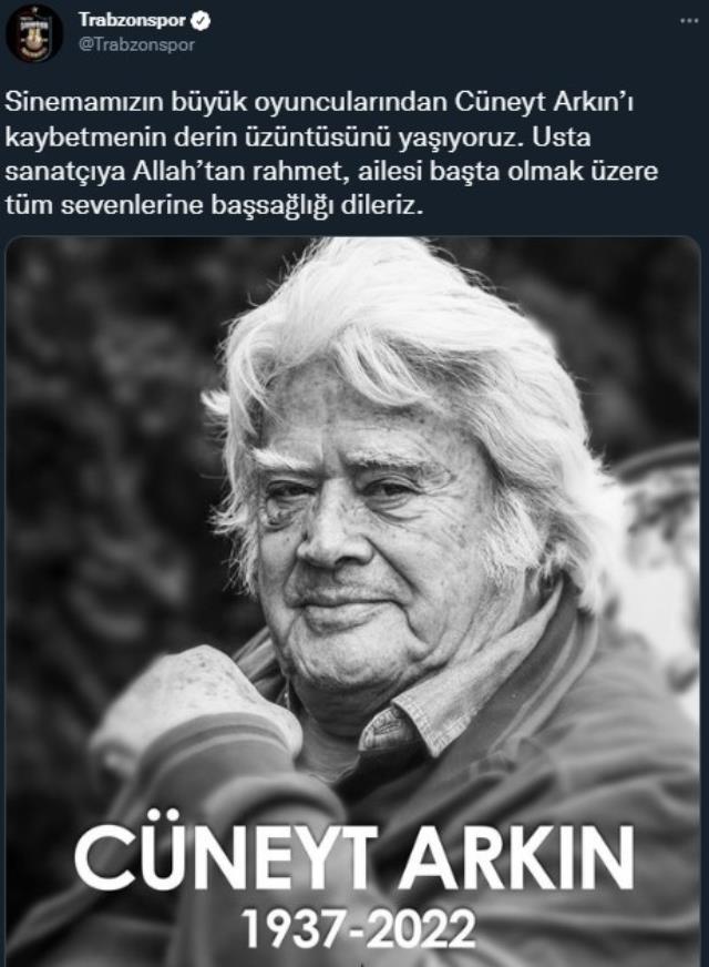 Efsane aktör Cüneyt Arkın hayatını kaybetti! Süper Lig'in dev kulüpleri bu acı kayba kayıtsız kalmadı Efsane aktör Cüneyt Arkın hayatını kaybetti! Süper Lig'in dev kulüpleri bu acı kayba kayıtsız kalmadı