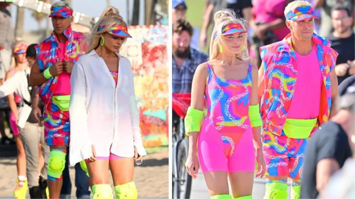 Margot Robbie ve Ryan Gosling\'in başrolünde yer aldığı Barbie filminin ilk set fotoğrafları paylaşıldı