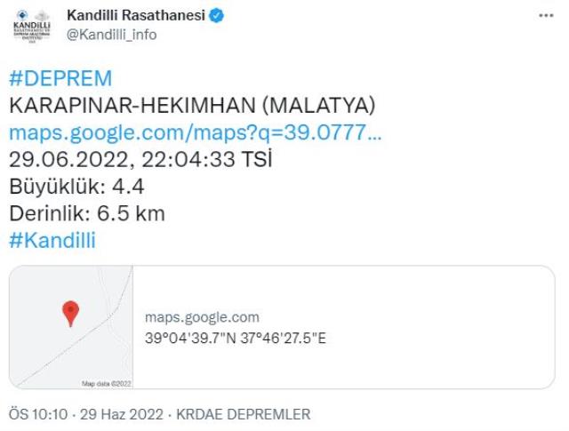 Son dakika: Malatya'da 4.5 büyüklüğünde deprem meydana geldi Son dakika: Malatya'da 4.5 büyüklüğünde deprem meydana geldi