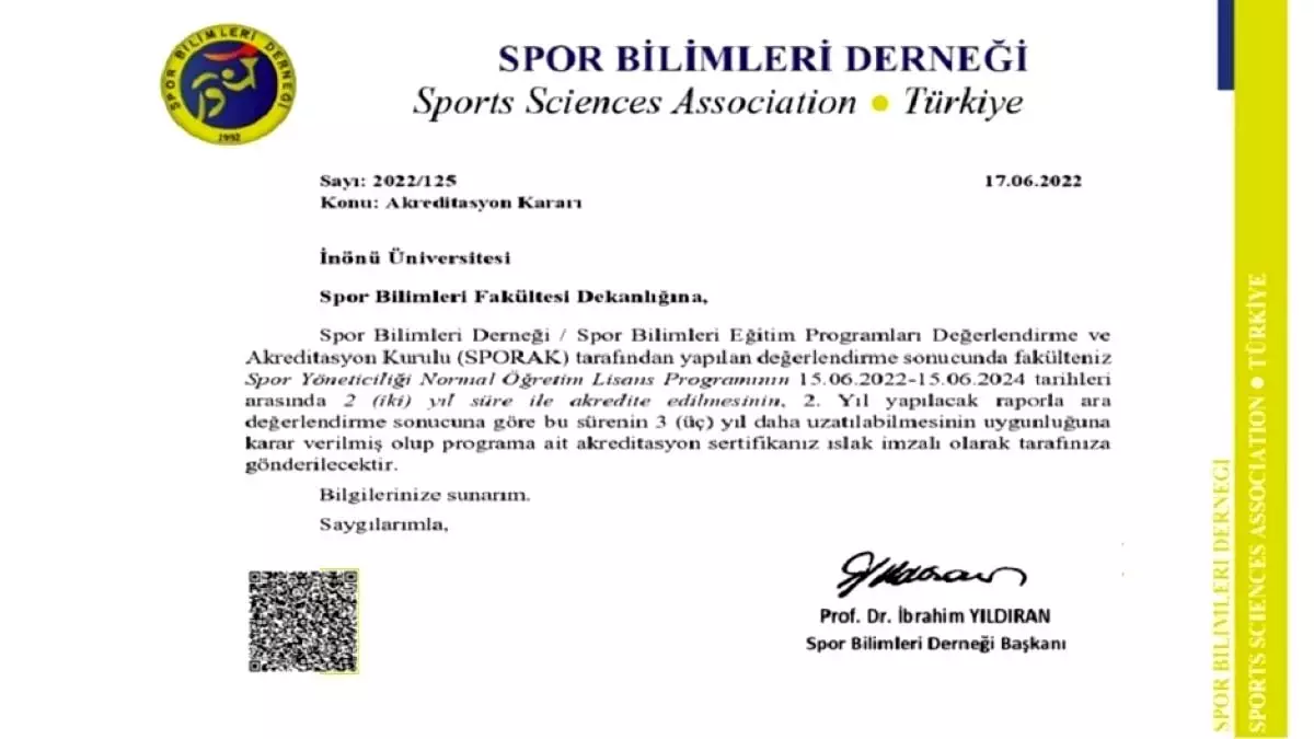 İnönü üniversitesi Spor Yöneticiliği bölümü akredite edildi