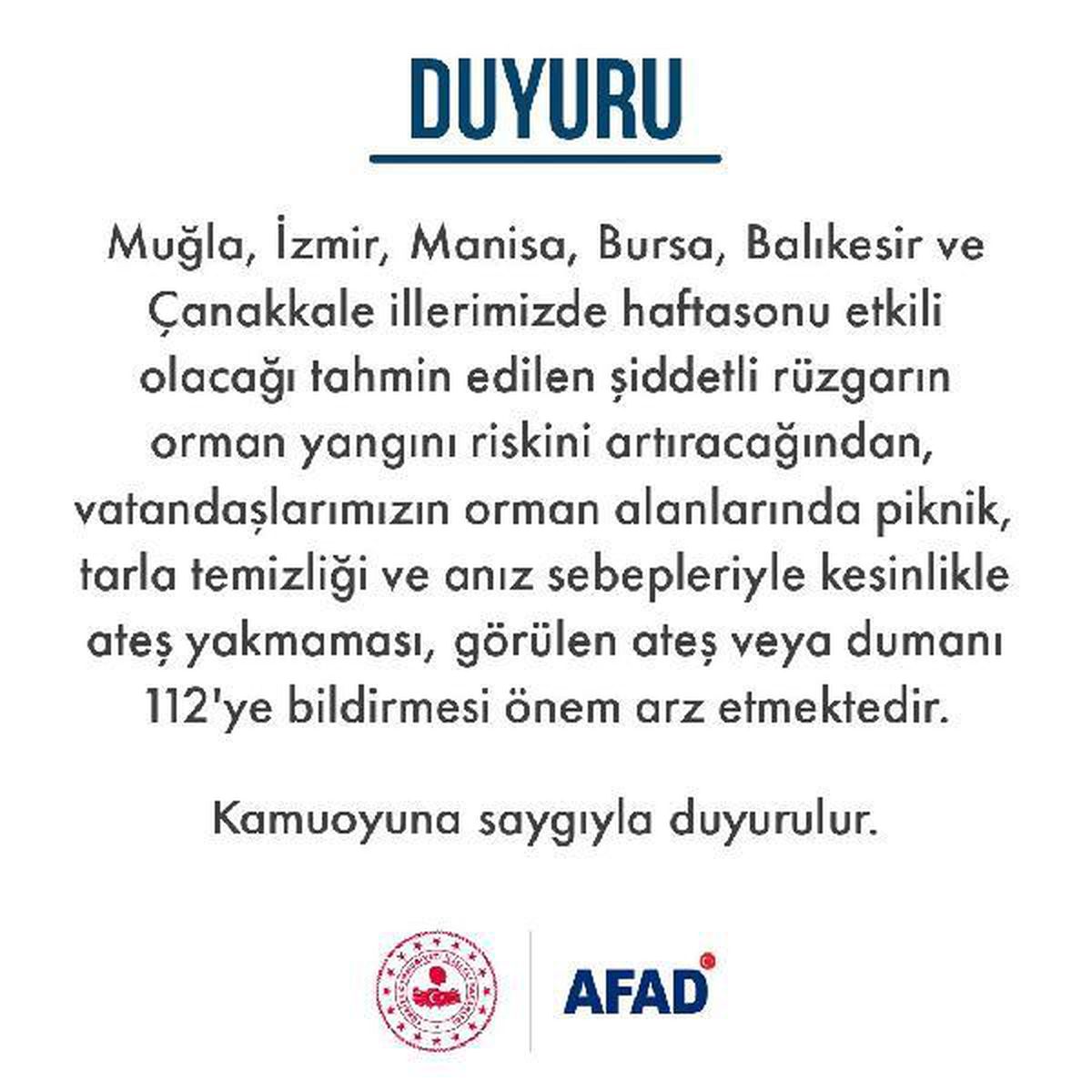 Son dakika haber... AFAD\'dan 6 il için \'orman yangını\' uyarısı