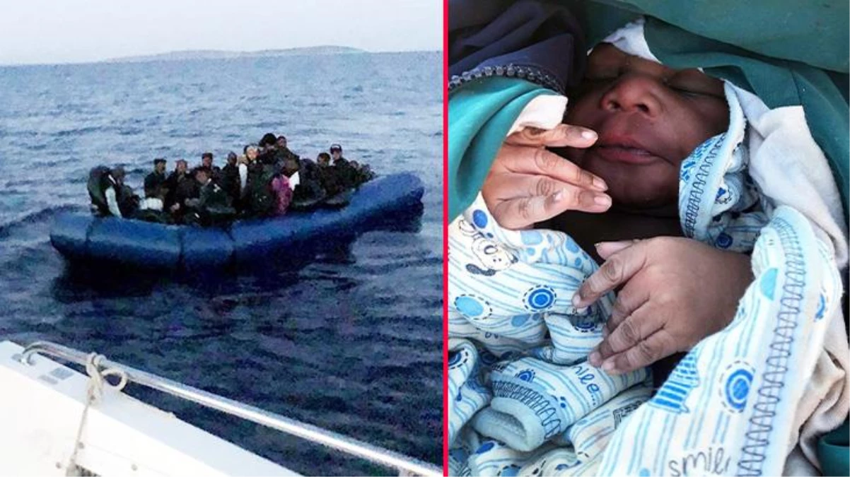 Yunanistan\'ın Türk karasularına ittiği botta bulunan hamile göçmen, deniz ortasında doğurdu