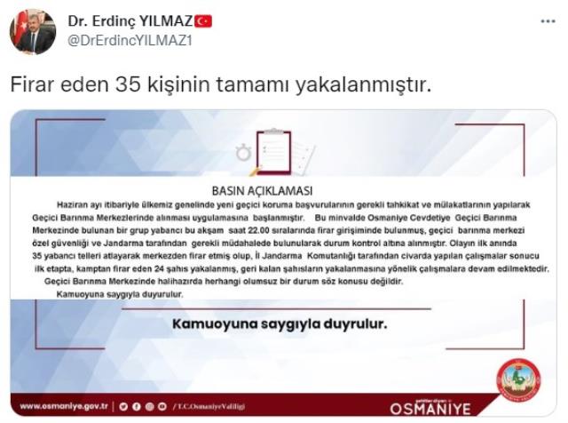 Osmaniye'de geçici barınma merkezinden kaçan 35 göçmenden 24'ü yakalandı Osmaniye'de geçici barınma merkezinden kaçan 35 göçmenden 24'ü yakalandı