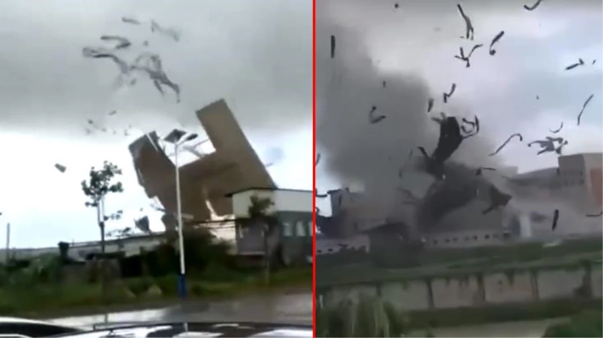 Chaba tayfunu Çin\'i yerle bir etti! 5 dakika içinde çatılar uçtu, ortalık savaş alanına döndü