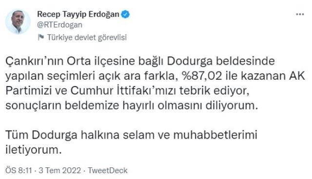 Cumhurbaşkanı Erdoğan'dan Dodurga'daki seçim sonuçlarına ilişkin ilk yorum