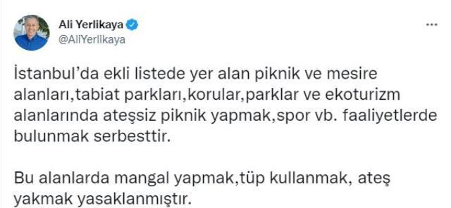 İstanbul'da ormanlık alan ve mesire yerlerinde mangal yakmak yasaklandı