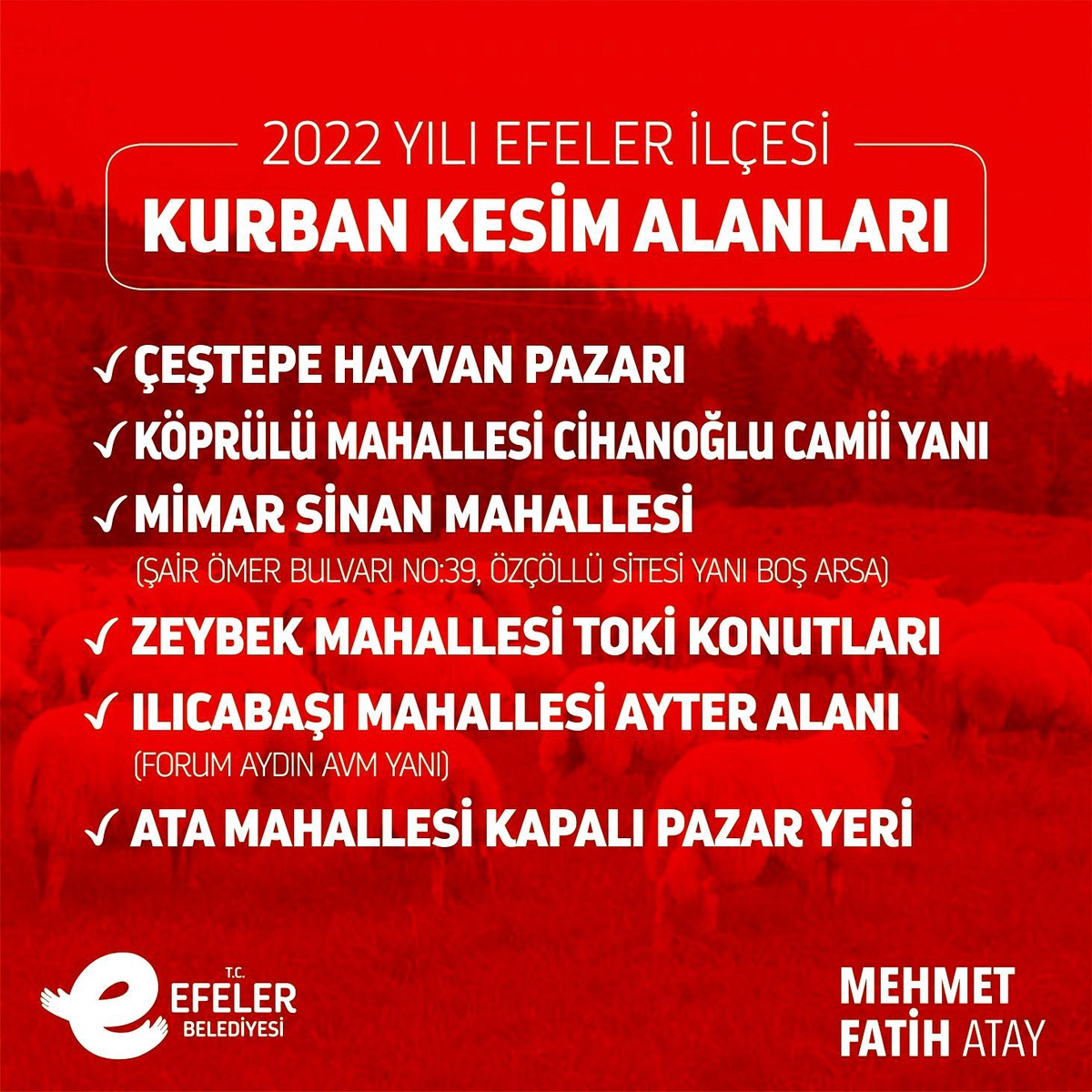 Efeler\'de kurban kesim yerleri belli oldu