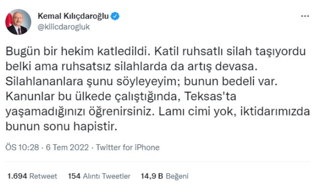 Kılıçdaroğlu, Konya'daki doktor cinayetinde bireysel silahlanmaya dikkat çekti: İktidarımızda bunun sonu hapistir