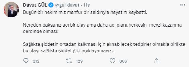 Doktor cinayeti sonrası yaptığı paylaşımla tartışma yaratan Gaziantep Valisi Davut Gül sessizliğini bozdu