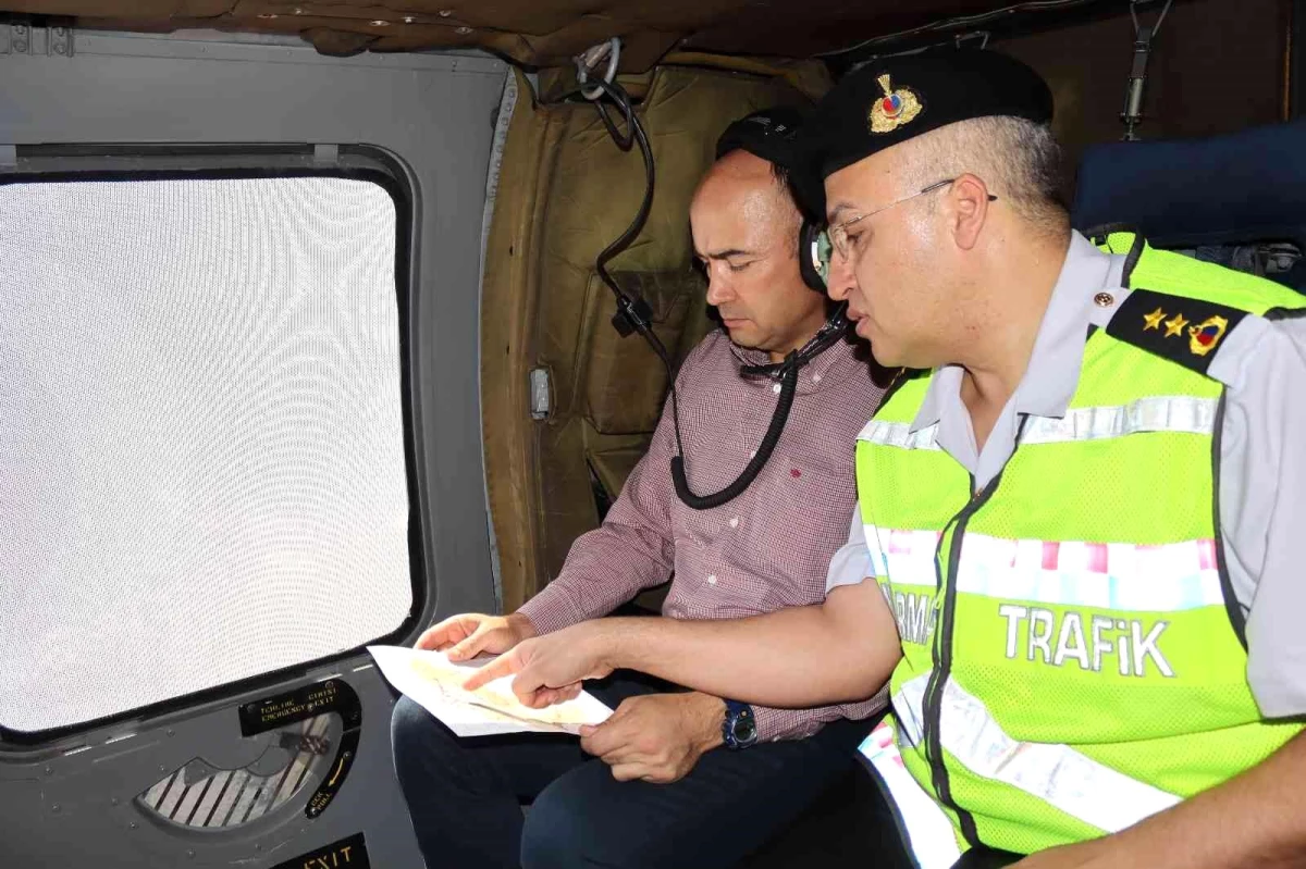 Kayseri\'de bayram öncesinde helikopterle trafik denetimi