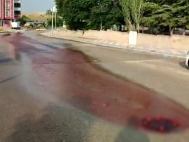 Eskişehir'de rögar kapağından akan kanlar asfaltı kırmızıya bürüdü Eskişehir'de rögar kapağından akan kanlar asfaltı kırmızıya bürüdü