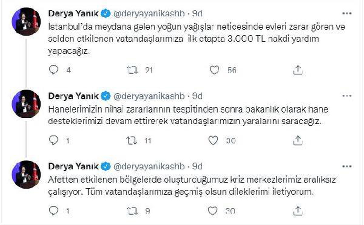 Son dakika haber... Bakan Yanık: İstanbul\'da selden etkilenenlere 3 bin TL nakdi yardım yapacağız