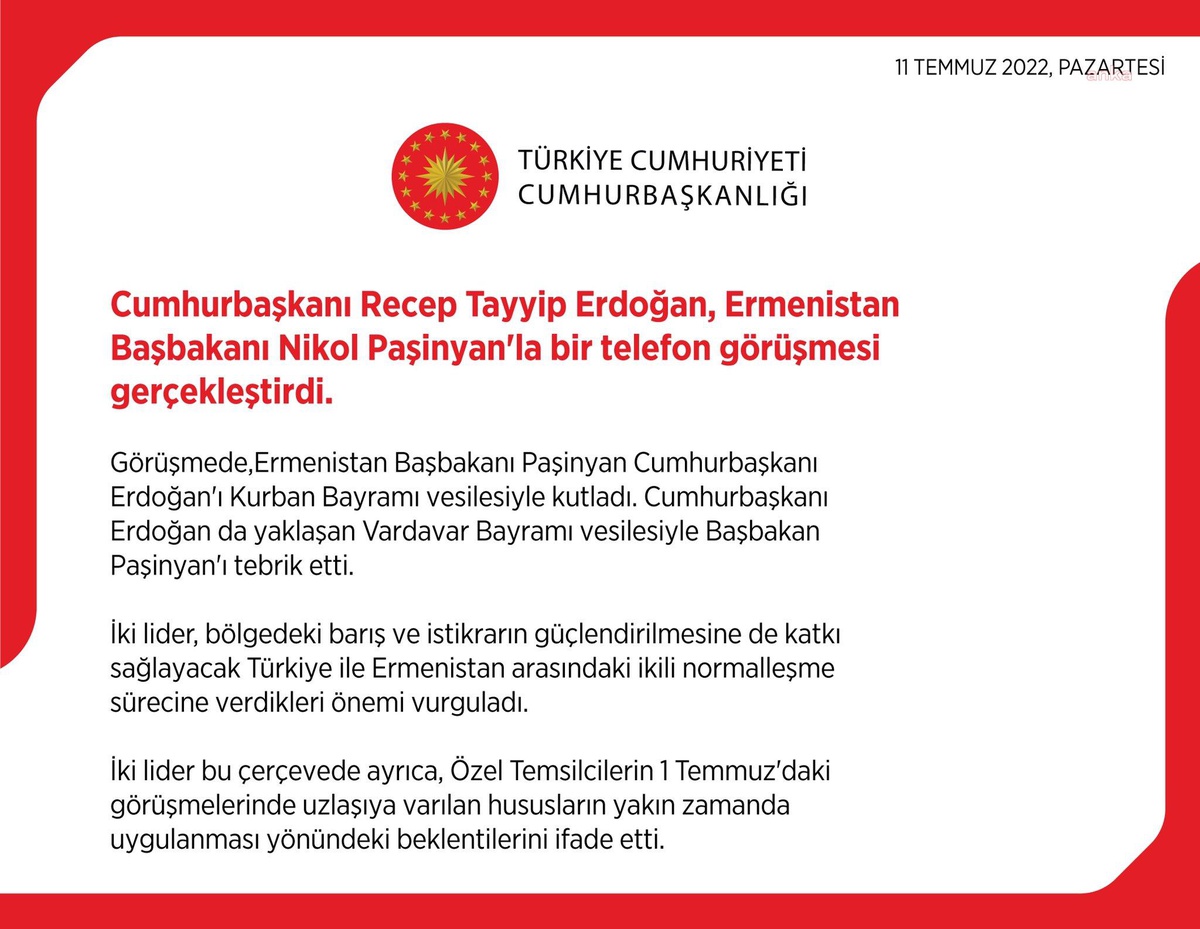 Cumhurbaşkanı Erdoğan, Ermenistan Başbakanı Paşinyan ile görüştü