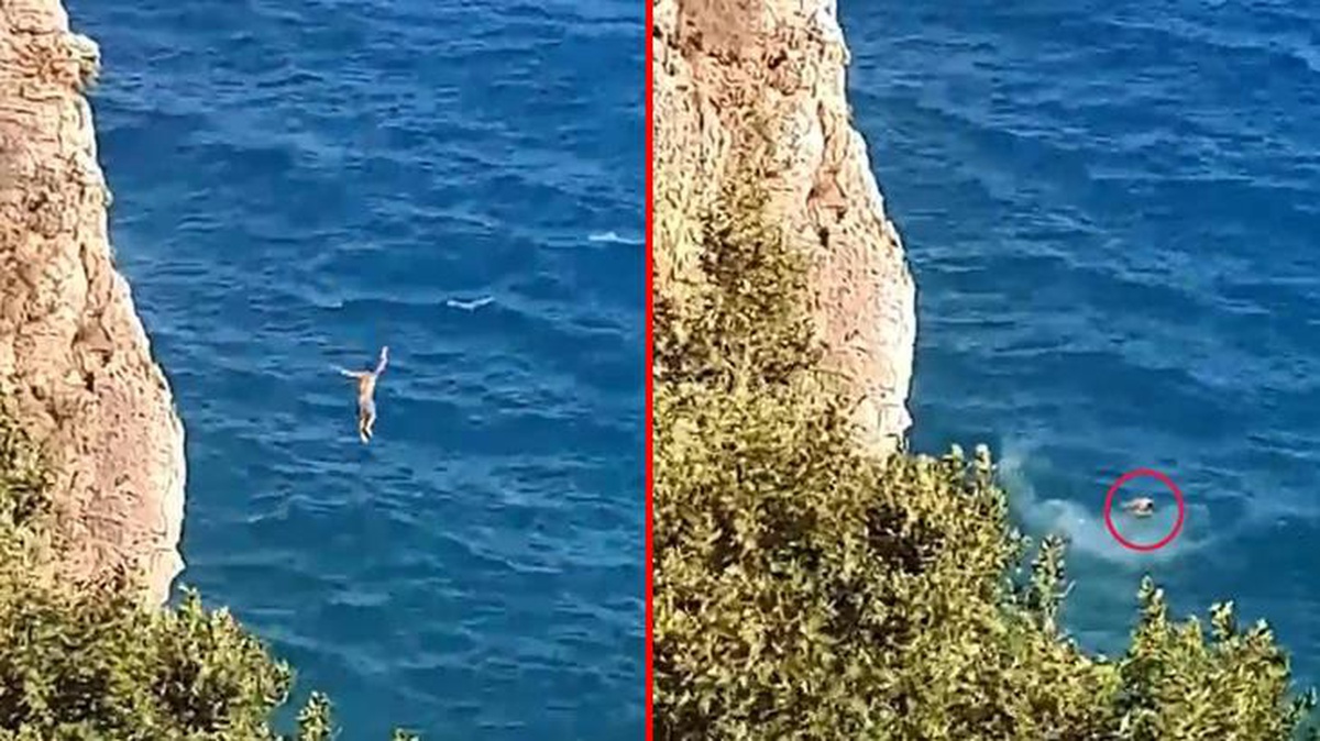 Antalya\'da korkutan anlar! 40 metreden denize ters düşen genç bilincini kaybetti