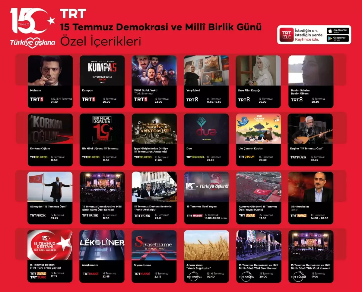 TRT, özel yayınlarla 15 Temmuz kahramanlarını anacak
