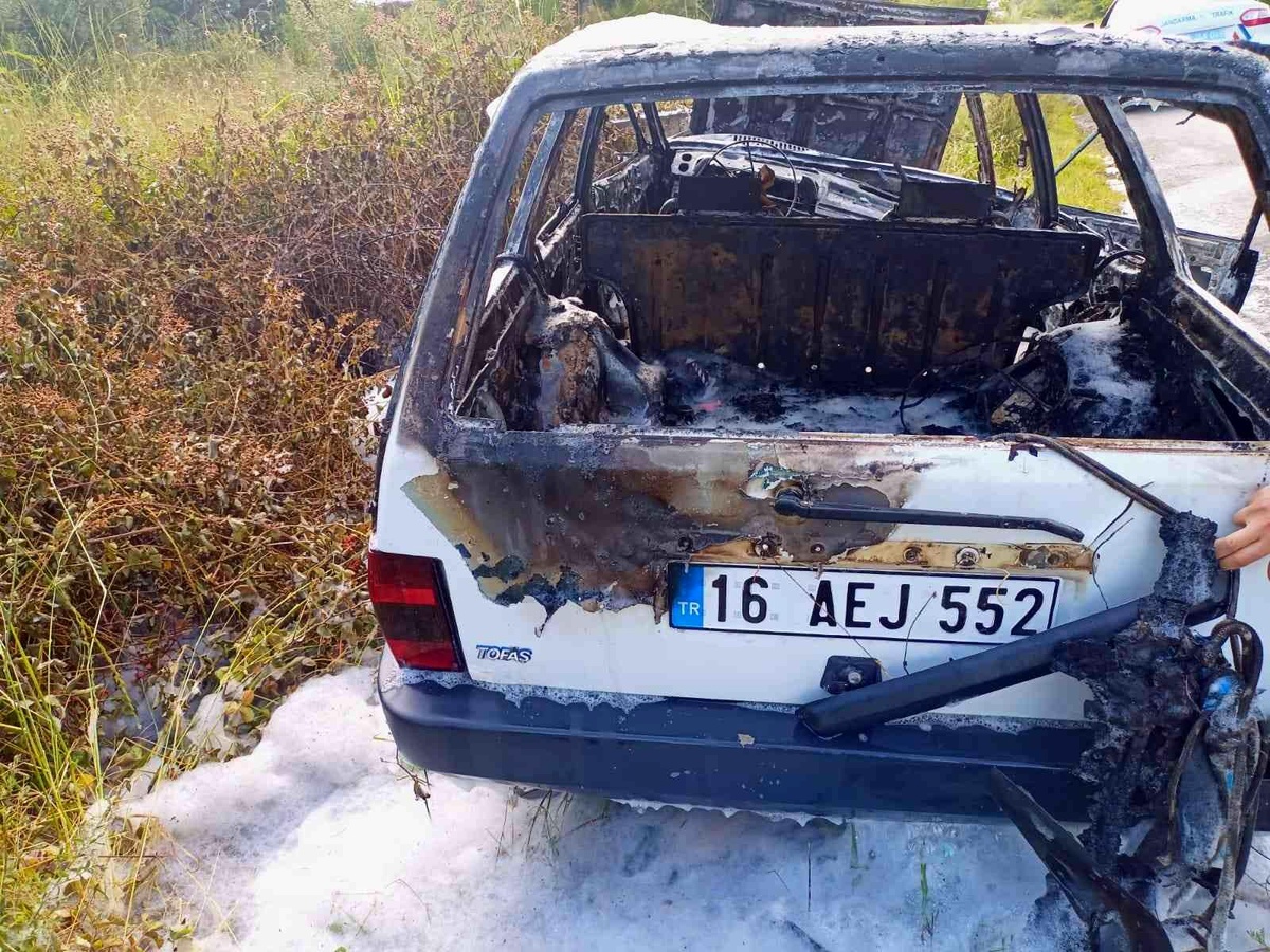 Yalova\'da direğe çarpan otomobil alevlere teslim oldu: 2 yaralı