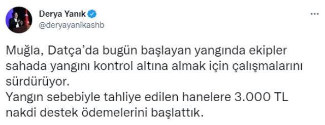 Datça'daki yangında yaralar sarılıyor! Bakanlıktan evleri tahliye edilen ailelere 3 bin TL nakit desteği