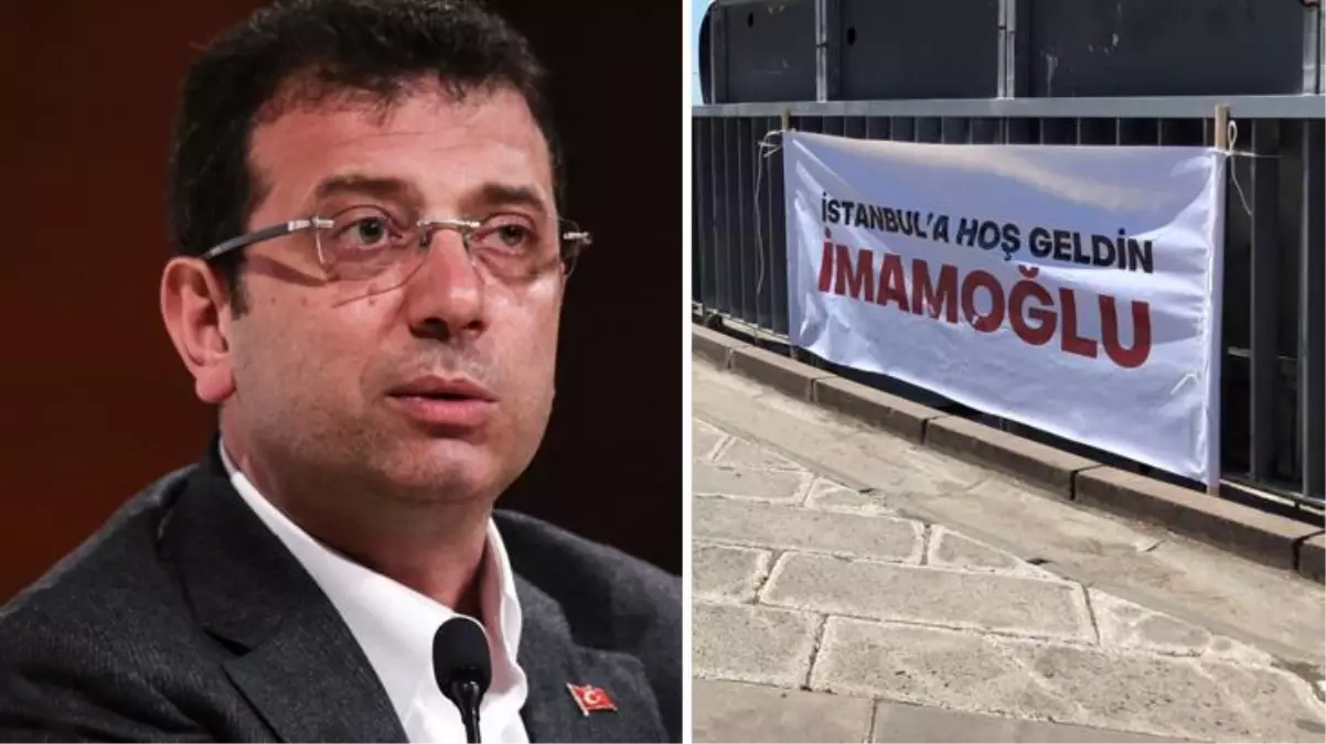 İmamoğlu protesto edildi! Saraçhane\'de bulunan İBB binasının önüne "İstanbul\'a hoş geldin" yazılı pankart asıldı