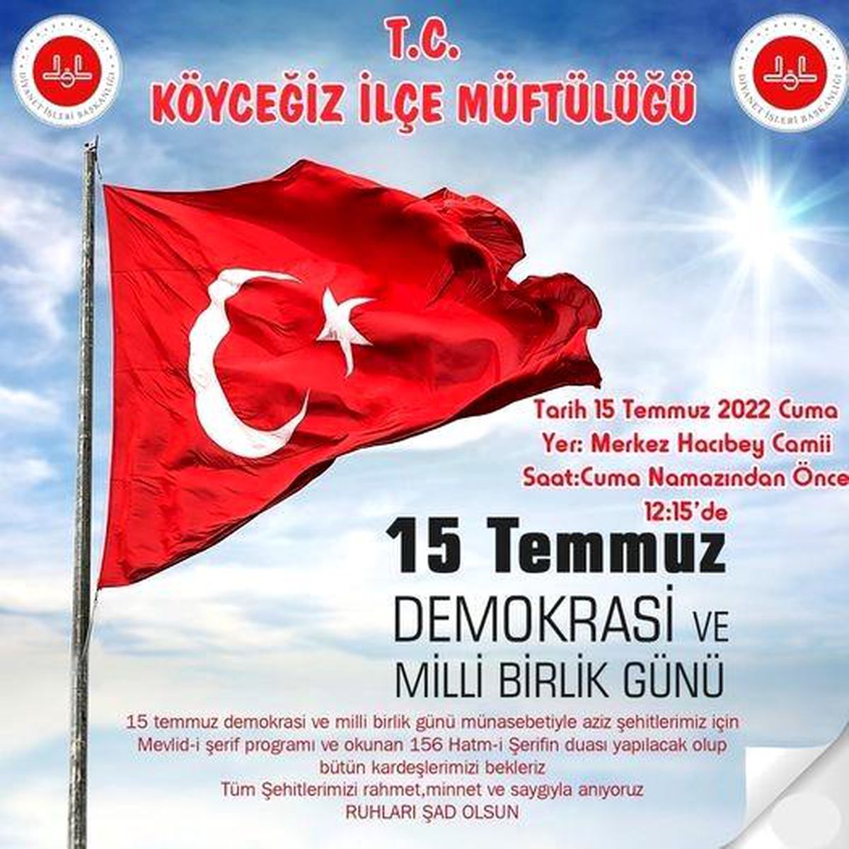 Köyceğiz\'de 15 Temmuz nedeniyle çeşitli programlar gerçekleştirilecek