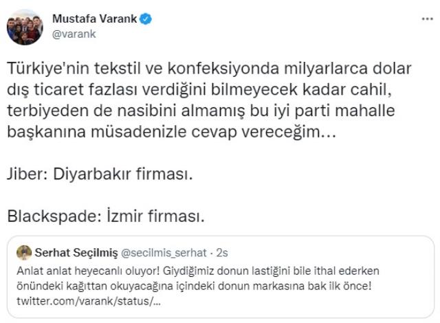 Sosyal medyada ilginç 'iç çamaşırı' polemiği! Bakan Varank, İYİ Partili isme böyle yanıt verdi Sosyal medyada ilginç 'iç çamaşırı' polemiği! Bakan Varank, İYİ Partili isme böyle yanıt verdi