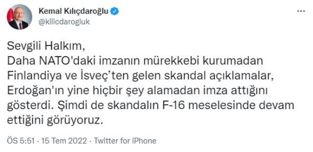 ABD'nin F-16 kararı sonrası Kılıçdaroğlu'ndan sert tepki! Merve Kavakçı'nın kızı üzerinden Erdoğan'a yüklendi ABD'nin F-16 kararı sonrası Kılıçdaroğlu'ndan sert tepki! Merve Kavakçı'nın kızı üzerinden Erdoğan'a yüklendi