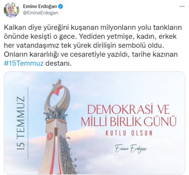 Emine Erdoğan'dan 15 Temmuz paylaşımı Emine Erdoğan'dan 15 Temmuz paylaşımı