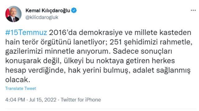 Kılıçdaroğlu'ndan 15 Temmuz paylaşımı! Şehitleri yad edip peşine manidar bir ifadeler kullandı