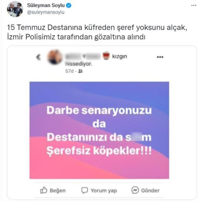 Ortalığı karıştıran küfürlü 15 Temmuz paylaşımını yapan şahıs kıskıvrak yakalandı Ortalığı karıştıran küfürlü 15 Temmuz paylaşımını yapan şahıs kıskıvrak yakalandı