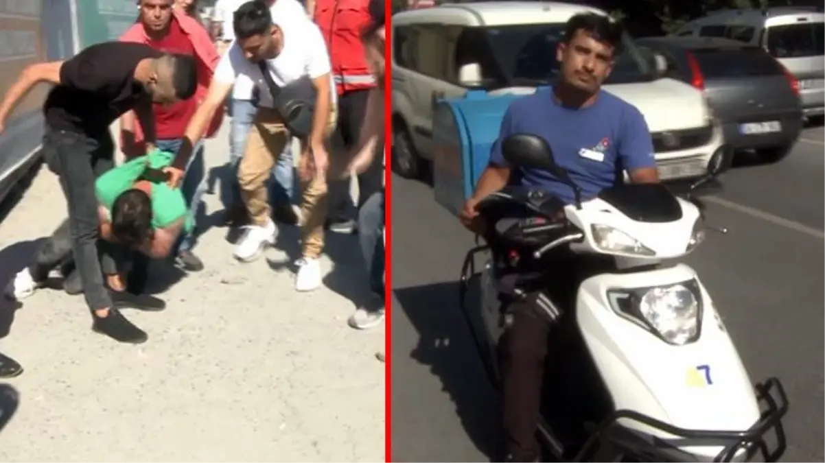 Esnafın kovaladığı hırsızı gören motokurye, şahsı çarparak durdurdu