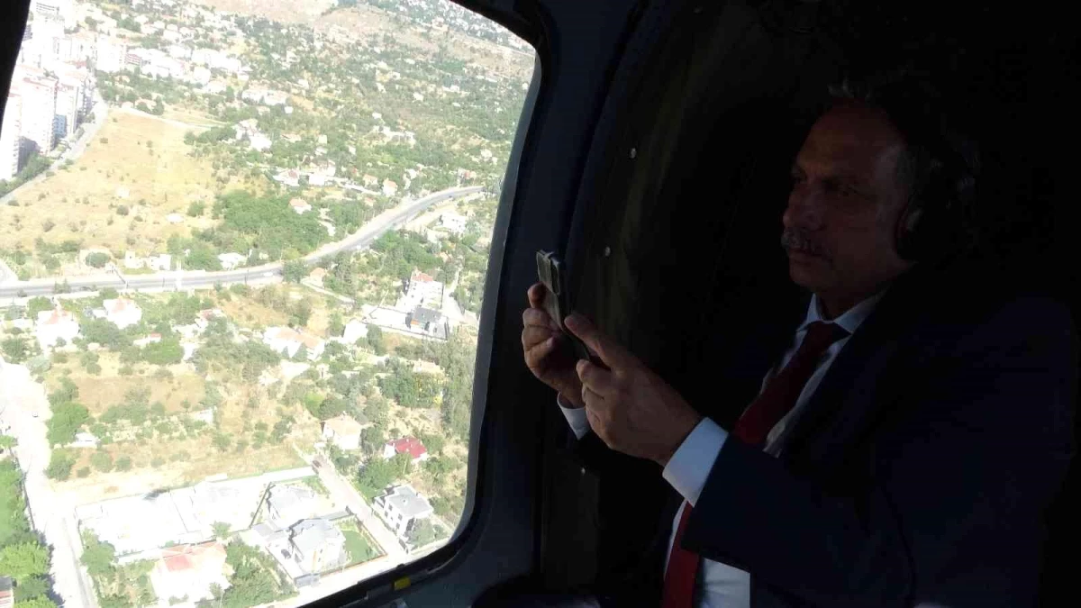 Başkan Yalçın Talas\'ı helikopterden denetledi