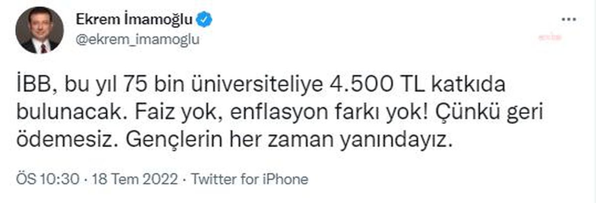 İmamoğlu: İbb, Bu Yıl 75 Bin Üniversiteliye 4 Bin 500 TL Katkıda Bulunacak.