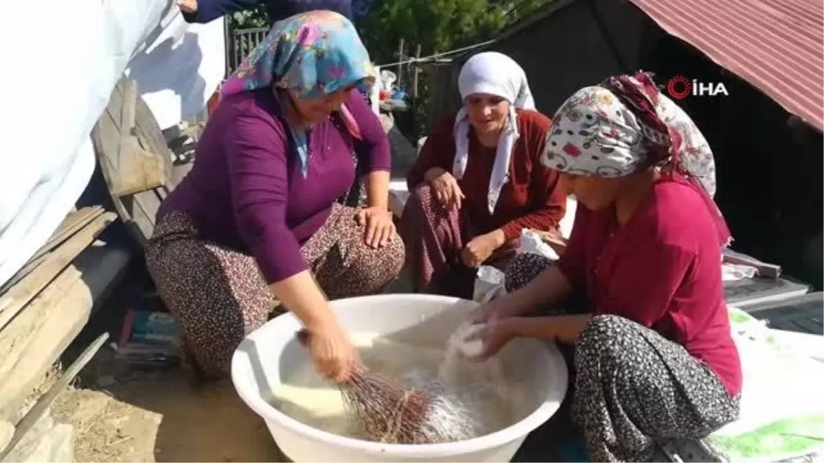 Kadınların zorlu pestil ve pekmez yapımı imece usulü ile eğlenceli hale geliyor