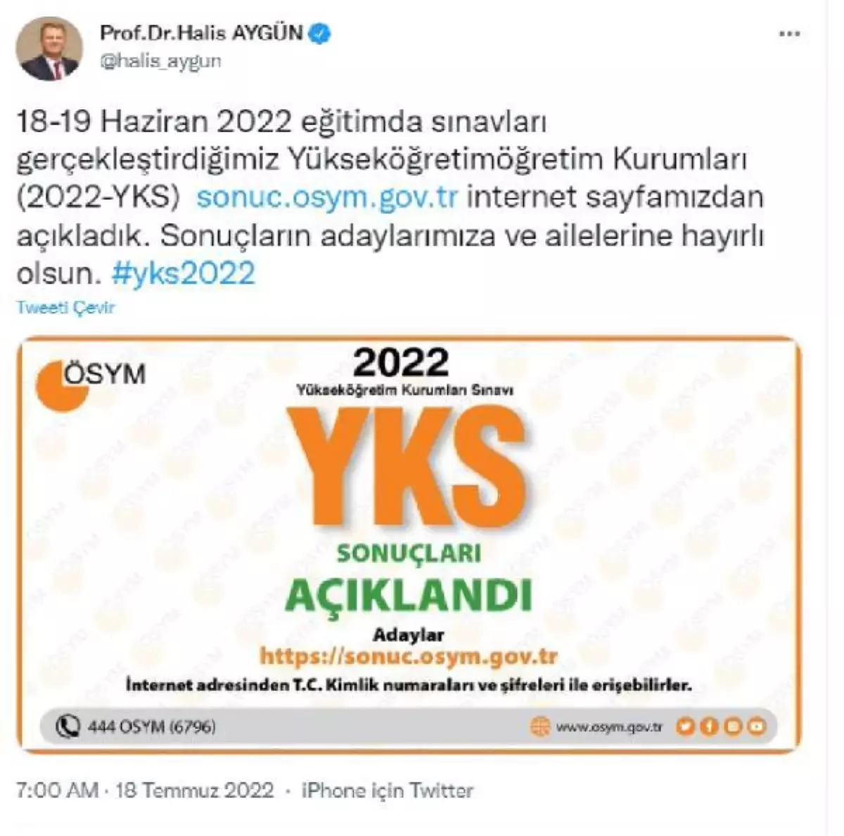 YKS SONUÇLARI AÇIKLANDI