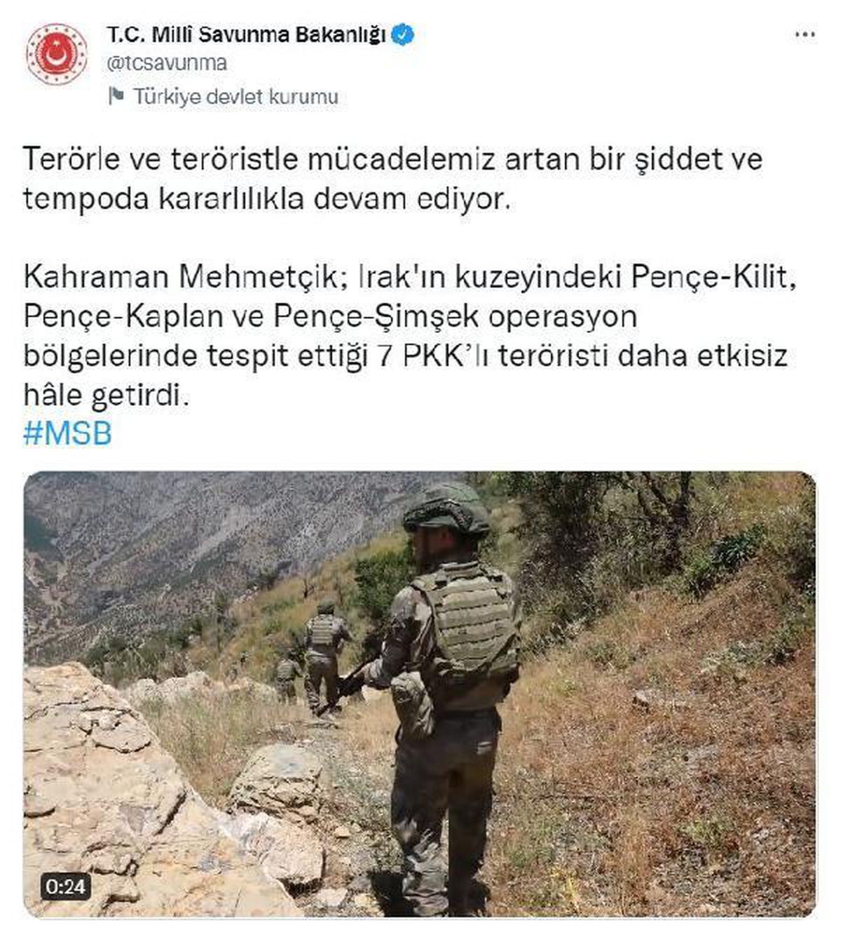 Son dakika haberi... MSB: Irak\'ın kuzeyinde 7 terörist etkisiz hale getirildi