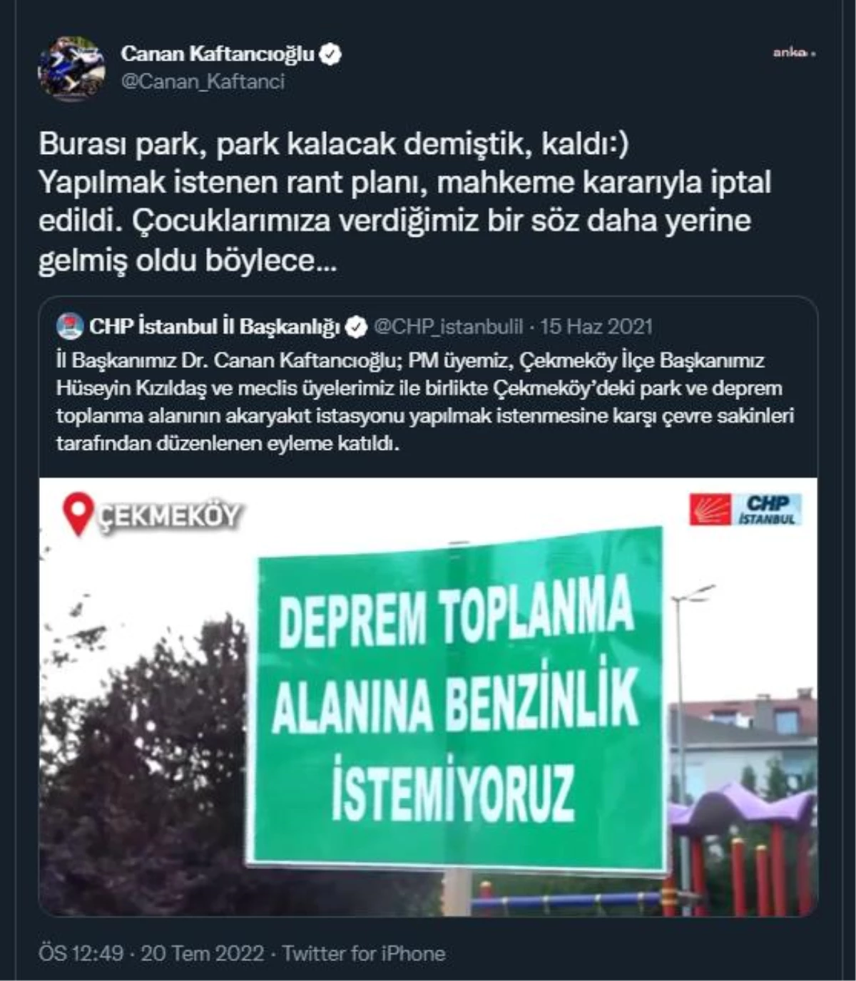 Kaftancıoğlu\'ndan Çekmeköyde Yıkımı Durdurulan Park Açıklaması: "Park Kalacak Demiştik, Kaldı"