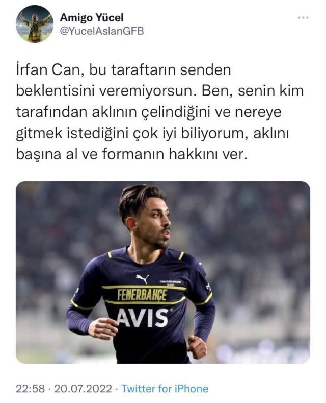 Fenerbahçe amigosu, İrfan Can Kahveci'yi tehdit etti, tepkiler sonrası yazdığı mesajı sildi Fenerbahçe amigosu, İrfan Can Kahveci'yi tehdit etti, tepkiler sonrası yazdığı mesajı sildi