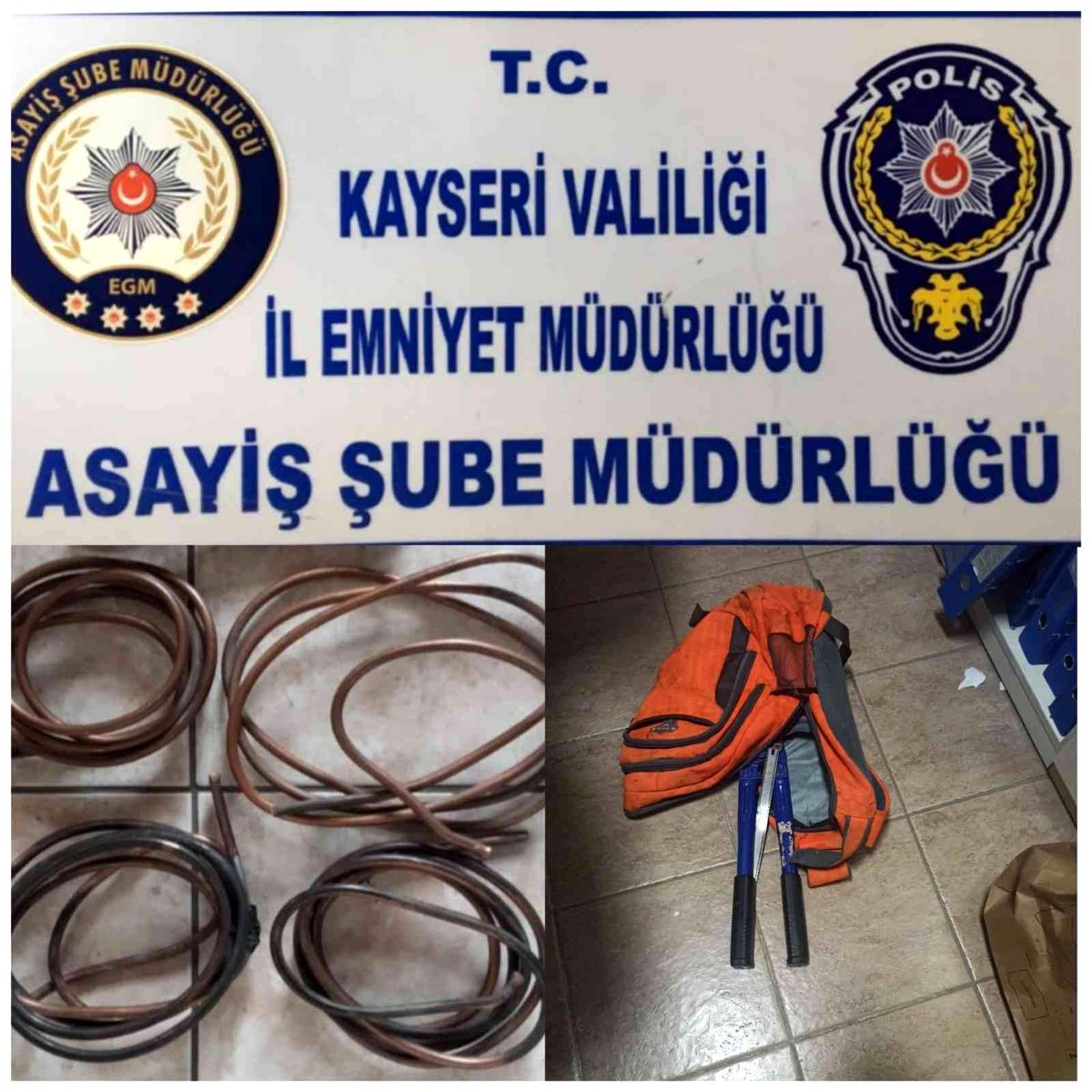 Kayseri\'de iş yerinden kablo çalan 3 şahsa suçüstü