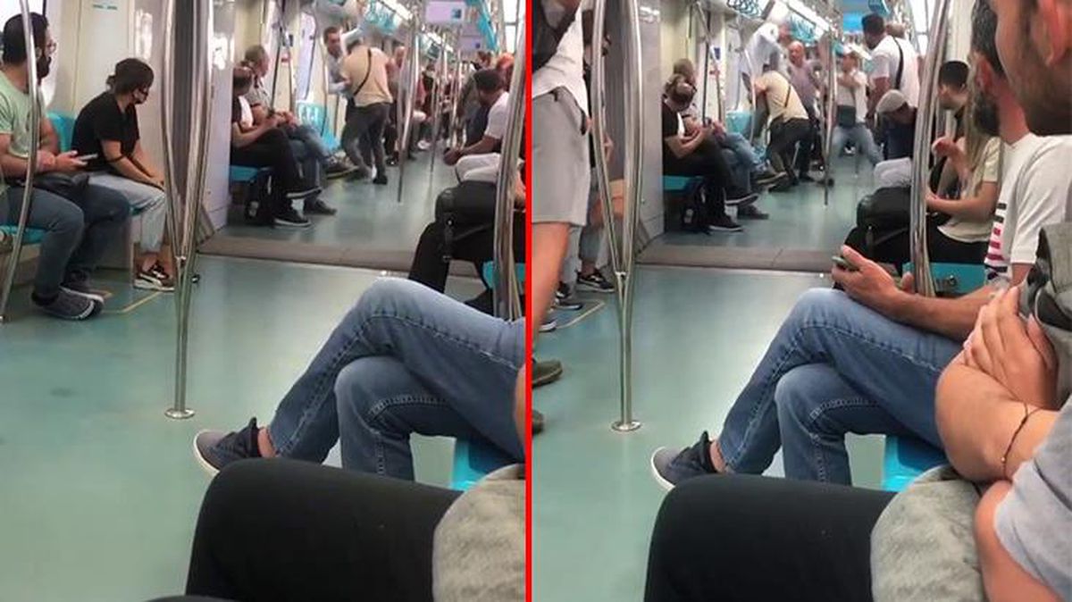 Marmaray'da kavga çıktı! Güreş maçını andıran anlar kameraya yansıdı